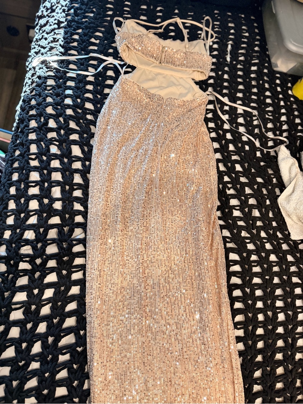 Sequin Cutout Evening Dress - Rose Gold
